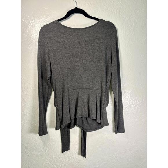 Everly Tie Top Long Sleeve Balletcore V-Neck Sz L Grey Luxury Flowing Boho Cozy - Picture 4 of 9
